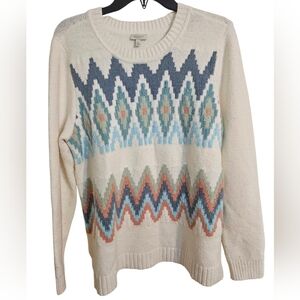 Talbots Soft Cotton Wool Blend Sweater Sz LP Fair Isle Pullover